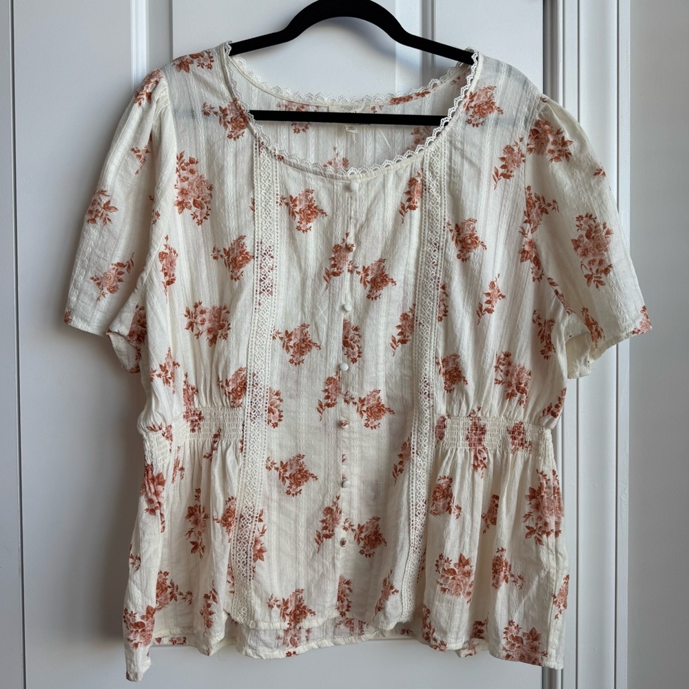 Perch by Blu Pepper 3XL Floral Lace Boho Peplum Top